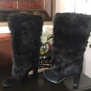 Sam Edelman Black Fur and Suede Boots, Sz 9